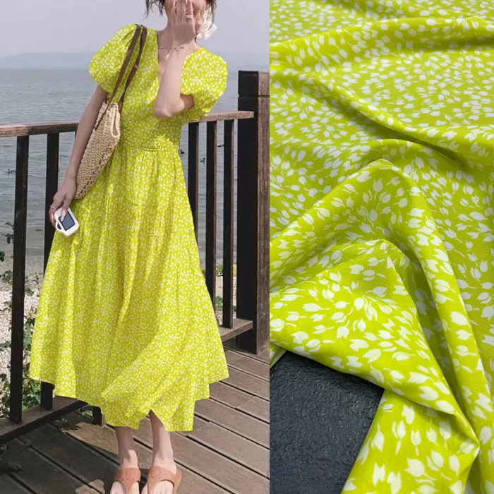 Bright Lime Green Abstract Floral Print Silk Stretch Crepe De Chine Fabric, 140cm Wide MulberrySilk Dresses & Blouses
