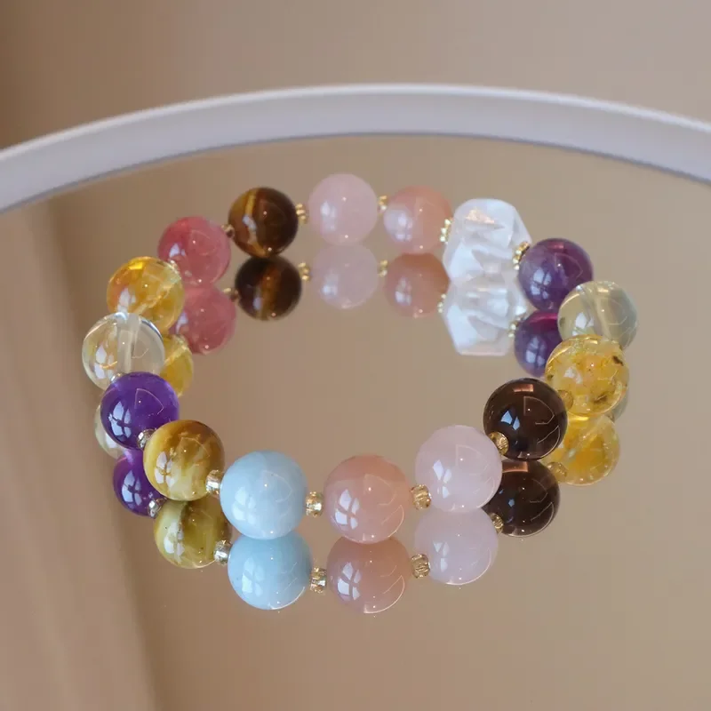 10MM natural crystal bracelet, Duobao transfer bead bracelet, tiger's eye stone amethyst yellow tower crystal bracelet,