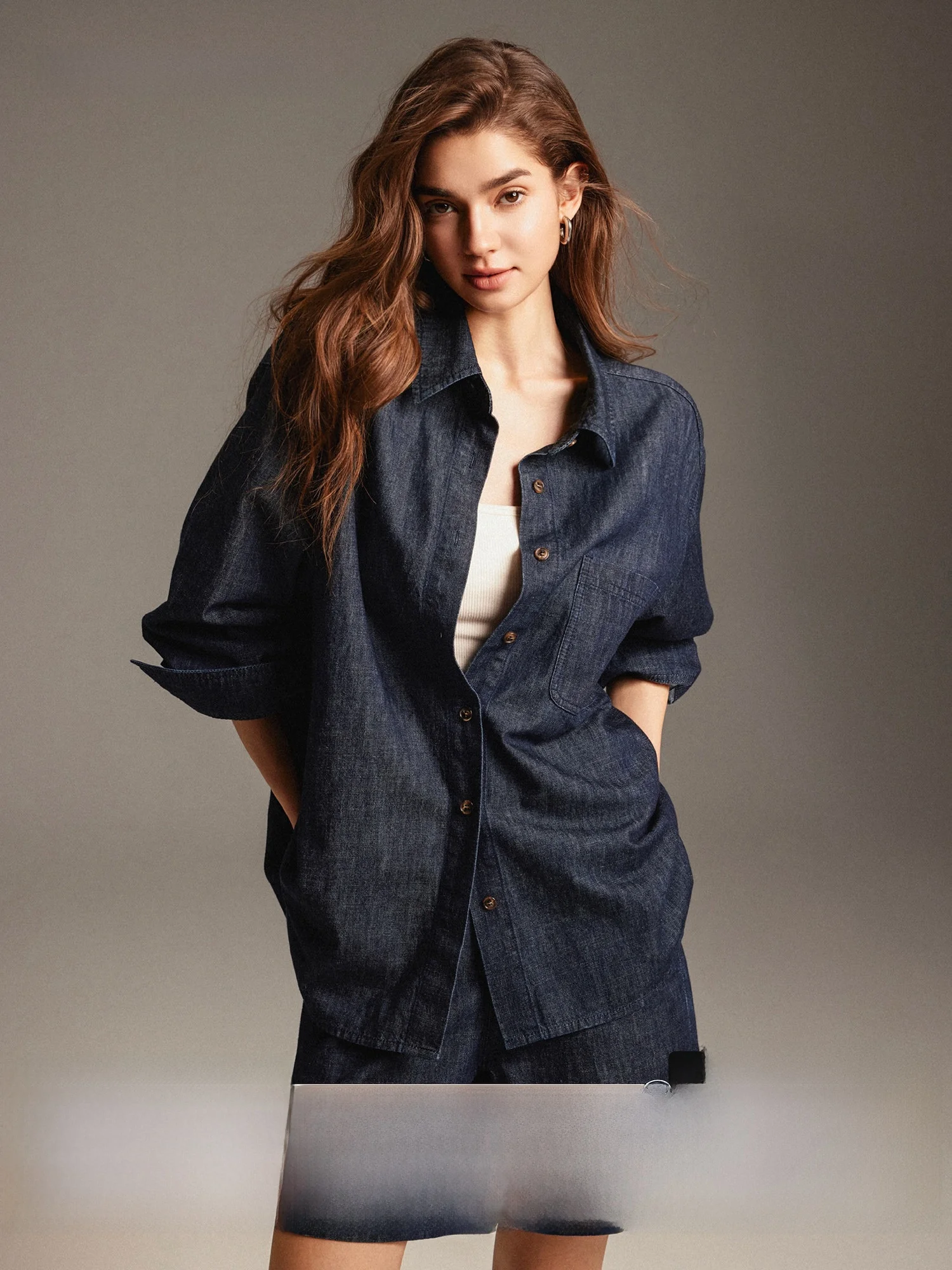

Italian Deep Blue Denim BERTO Fabric Original Cow Color Jacket Set Women's Fashion Spring Collection High Waist Long Pants