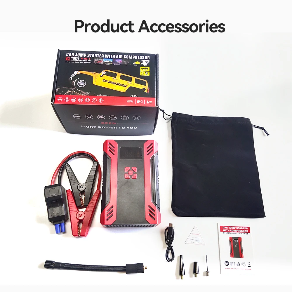 4 In 1 Car Jump Starter Air Compressor 150PSI 12V Portable Power Bank Tire Pump Emergency Battery Charger Tire Inflator Pump