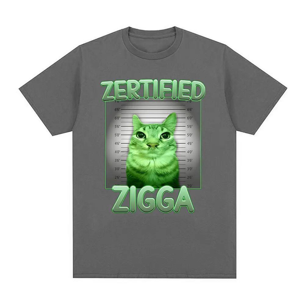 Zertified Zigga Funny Alien Cat Brainrot Funny Meme T-shirt Men's Clothing Fashion T-shirts Cotton Casual Short Sleeve T Shirts