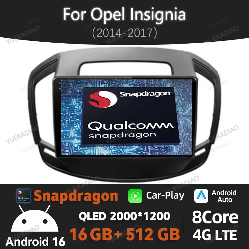 Android 16 Car Radio For Buick Regal For Opel Insignia 2014 - 2017 Carplay Auto Multimedia Stereo Video Player 2K Screen QLED BT