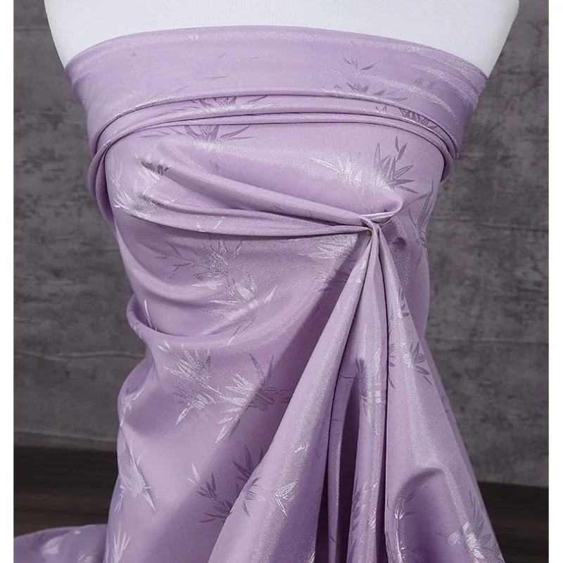 Bamboo Leaf Jacquard Satin Fabric Soft Shiny Material for Elegant Style Long Dresses Gowns and Custom Clothing Garment Fabrics