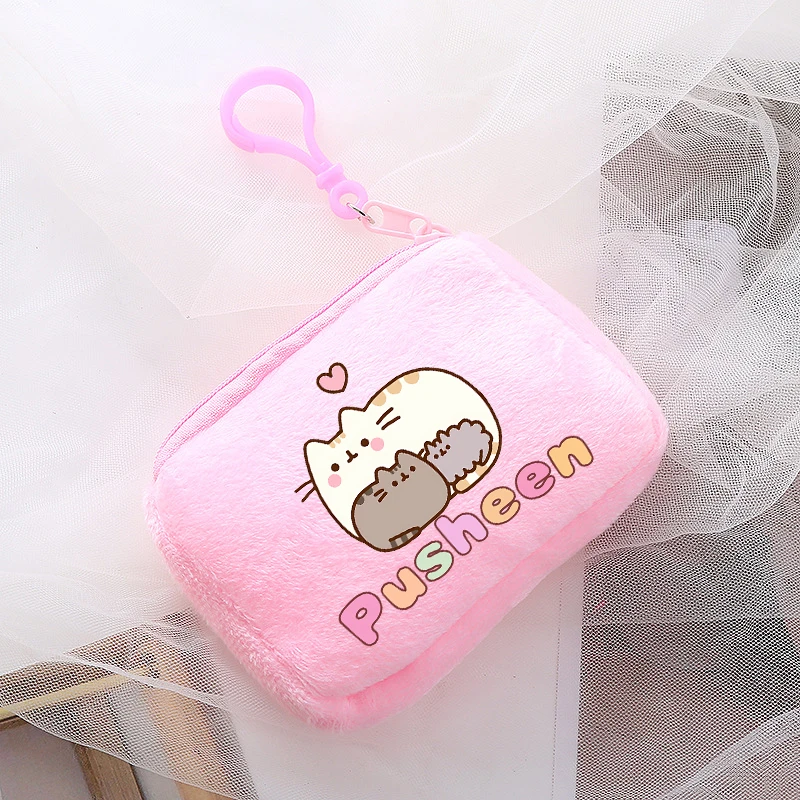 Pusheen Cat Mini Plush Coin Purse Cartoon Anime Pink Canvas Square Storage Bag ID KeyCase Handbag Kids Girls Birthday Cute Gifts