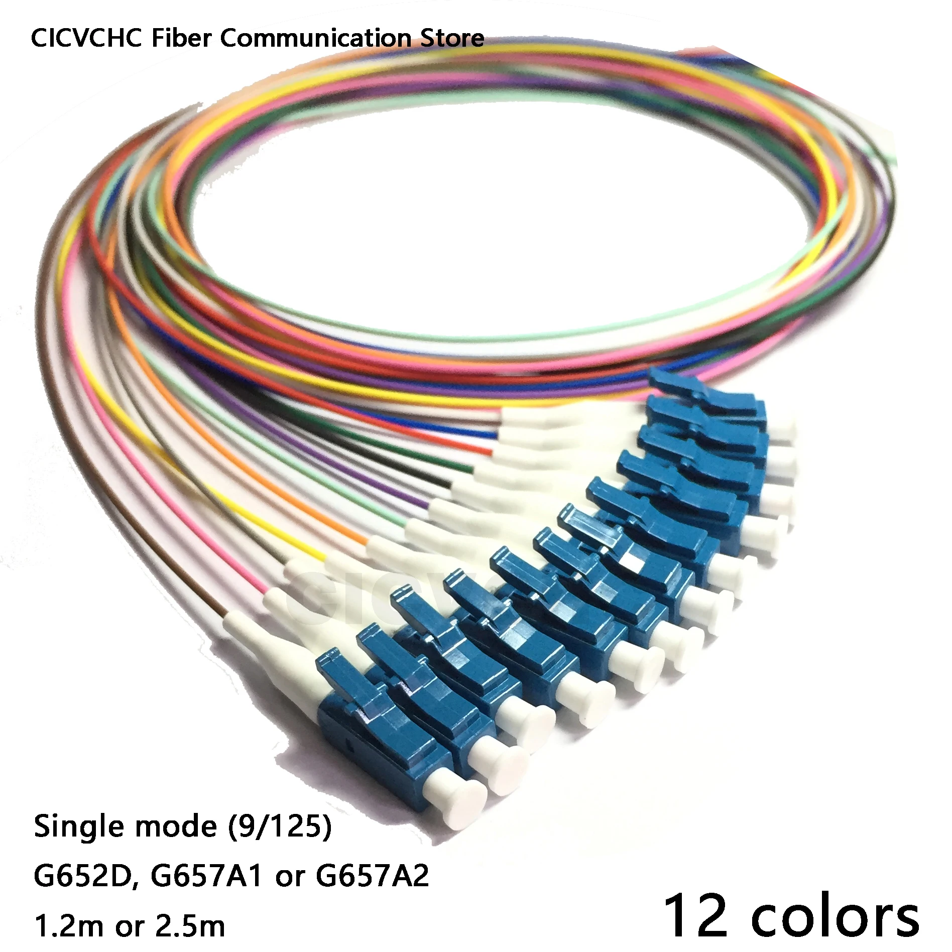 12 Colors LC/UPC-SM(9/125)-G652D, G657A1, G657A2-0.9mm Cable-1.2m, 2.5m / Optical Fiber Pigtail