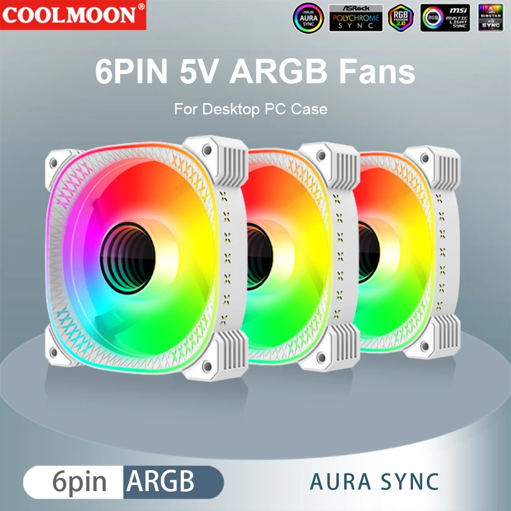 COOLMOON TY1 Computer Case Fan Ventoinha PC 120mm ARGB Fan Kit PWM 6PIN 5V C Computer Cooling Fan Case Radiator 12cm Ventilador