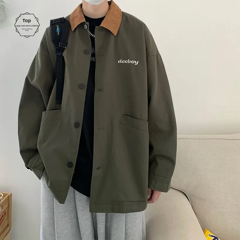 

Мужская рабочая куртка в стиле милитари, модный брендовый дизайн, весна-осень, свободный крой, универсальная, вельветовая, с воротником-стойкой, с вышитыми нашивками...