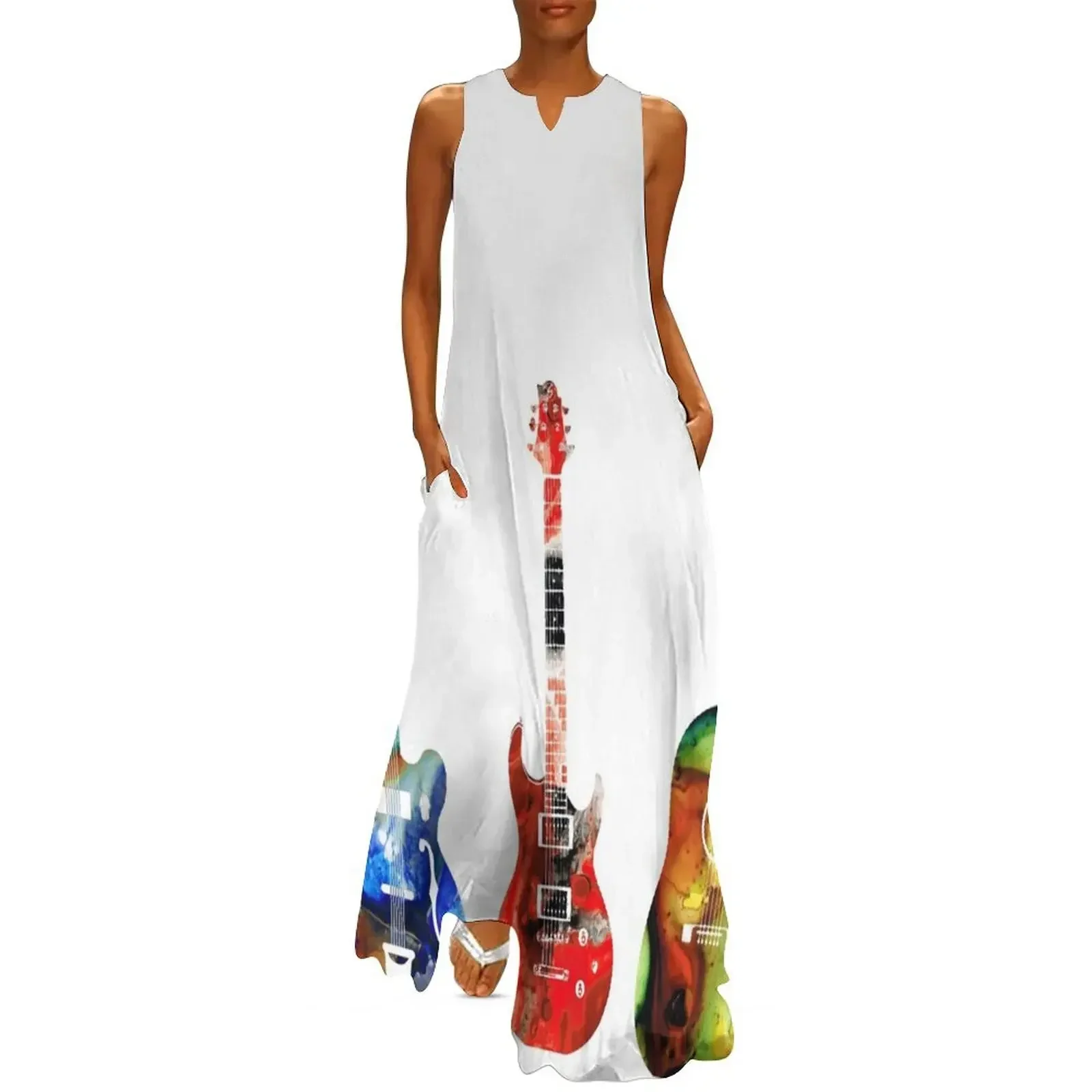 Guitar Threesome - Colorful Guitars By Sharon Cummings Long Dress summer dress woman 2025 Dress