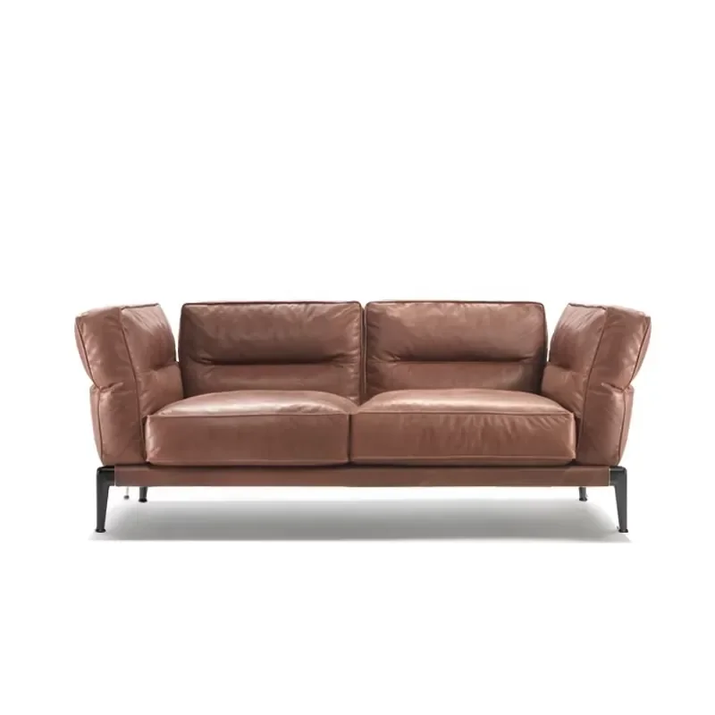 Modern Italian Genuine Leather Two Three Seat Corner Sectional Sofa Modular Living Room Furniture Set