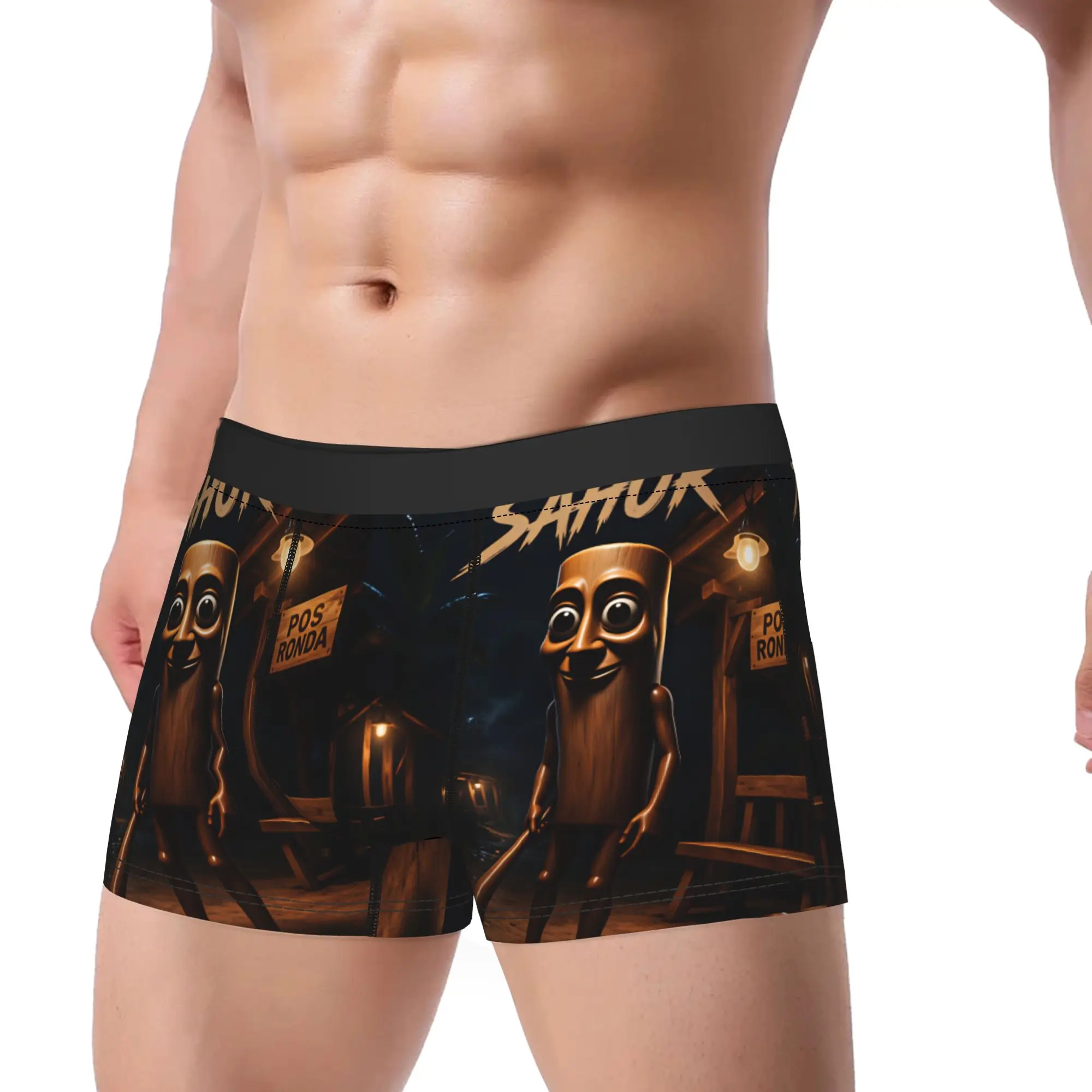 Tung Tung Sahur Midnight Moon Horror Meme Underwear  Man Underpants Pattern Funny Trunk Quality Shorts Briefs Plus Size
