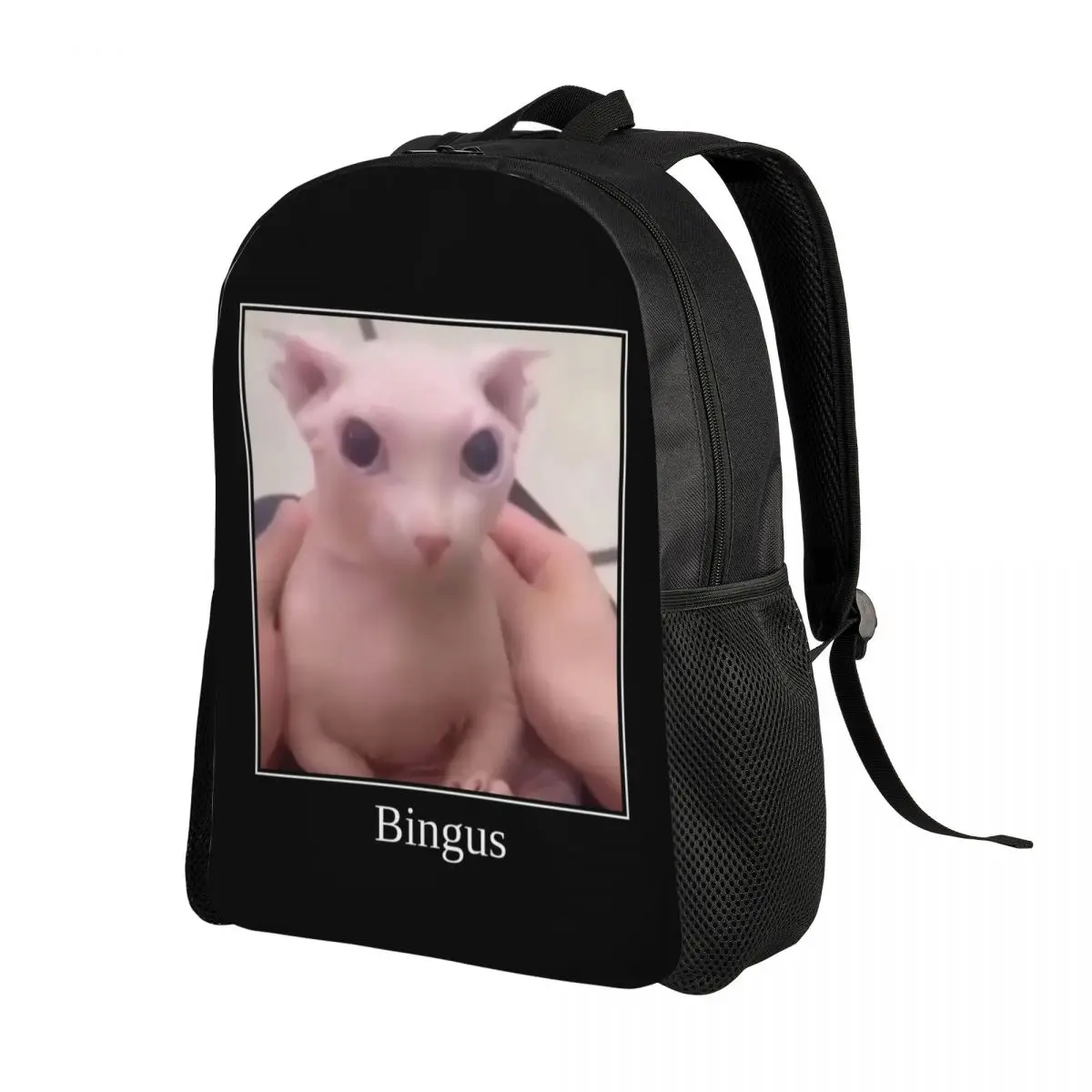 Mochila de texto personalizada Bingus para mulheres e homens, mochila casual para escola, faculdade, sphynx, gato Meme sacos