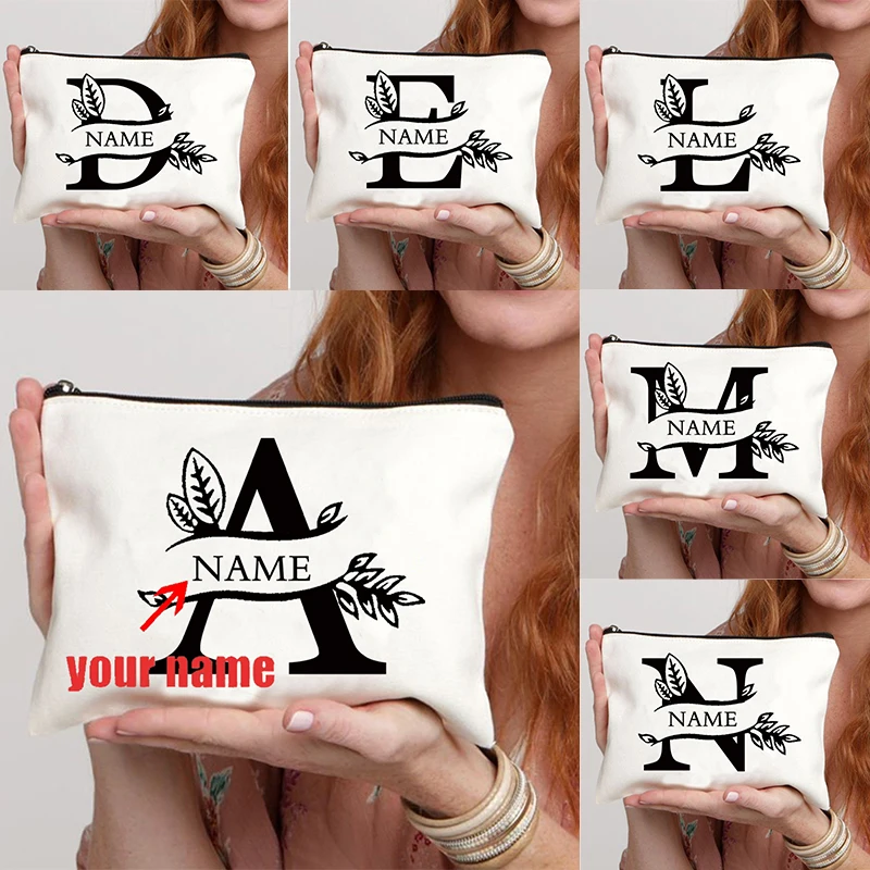 Personalización de nombres, Hojas personalizadas, Regalo de agradecimiento para profesores, Bolsa de maquillaje, Regalo de cumpleaños, Lápiz labial, Bolsa de almacenamiento de viaje, Cartera