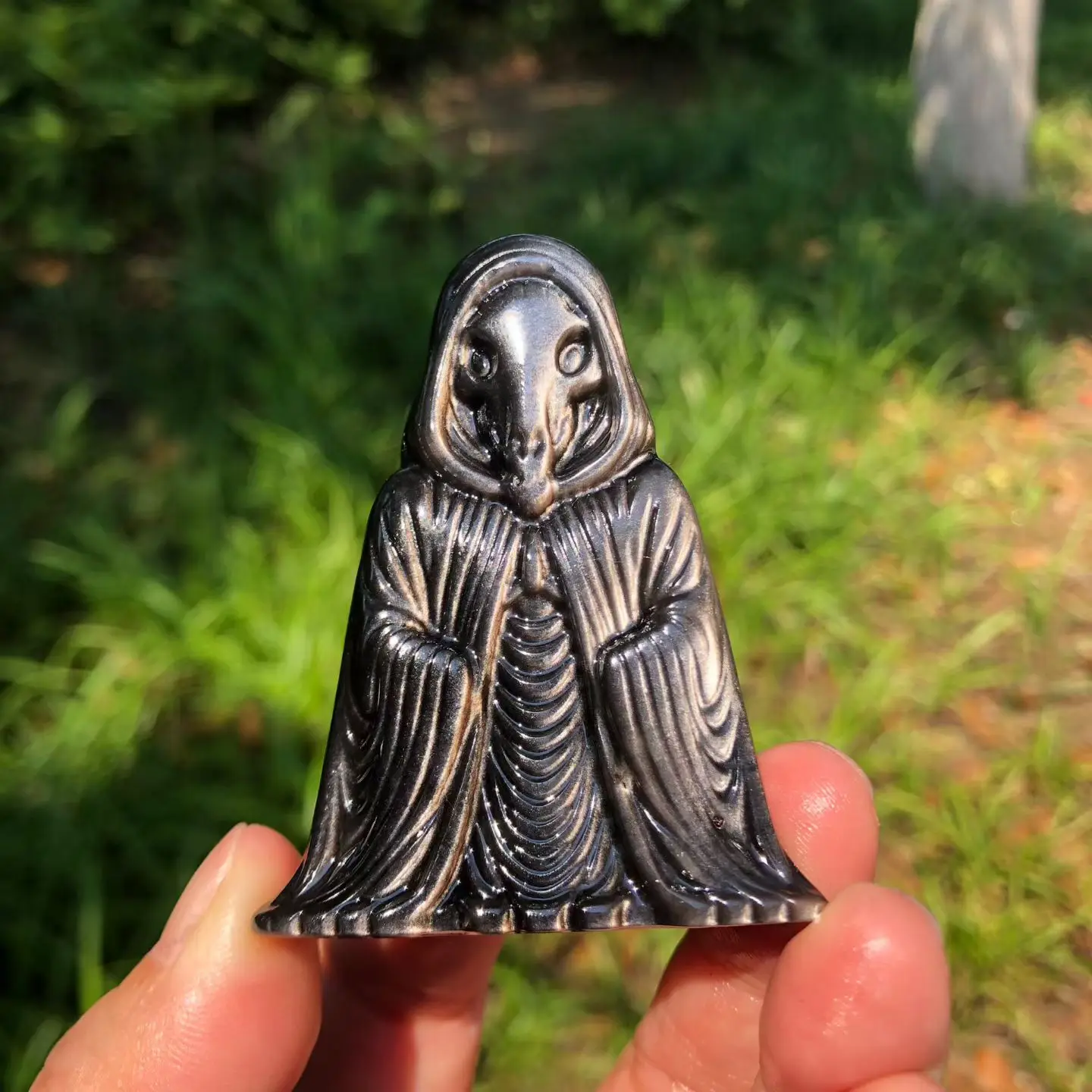 Natural Quartz silver obsidian Sheep Skull Sorcerer Carving Healing Mineral Polished Home Decor Ornament Figurine Gift 1pc