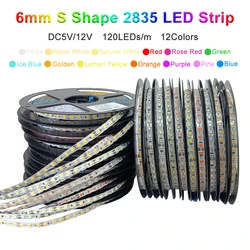 DC5V 12V S Shape 2835 SMD LED Strip 6mm Width Bendable 120LED/m Flexible Foldable Light For DIY Neon Sign Letter 12Color 1m-50m