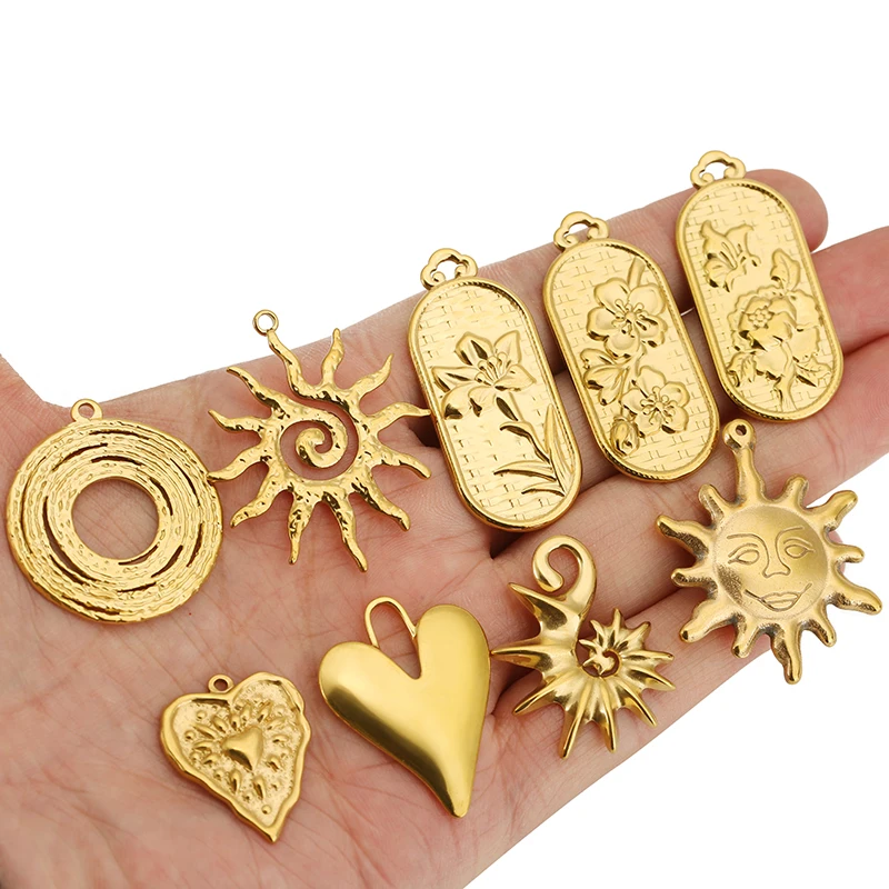 

4pcs Stainless Steel Flower Vortex Conch Heart Gold Large Charms for DIY Earring Necklace Charm Pendant Jewelry Making Supplies