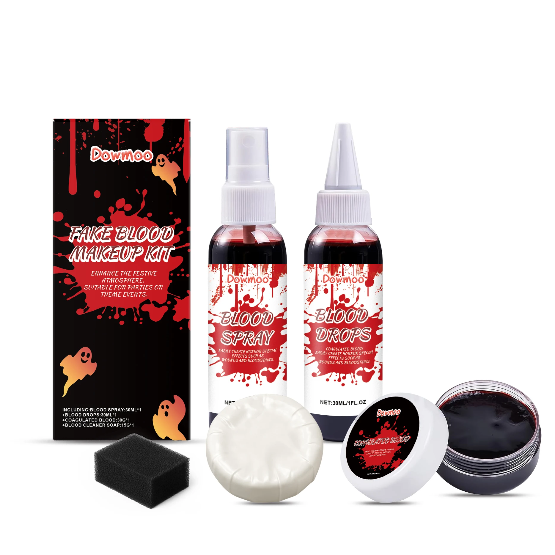 Halloween Fake Blood Makeup Set Fake Blood Paint Scar Realistic Wound Effect Washable Halloween Cosmetic Cosplay Horror Red Tool
