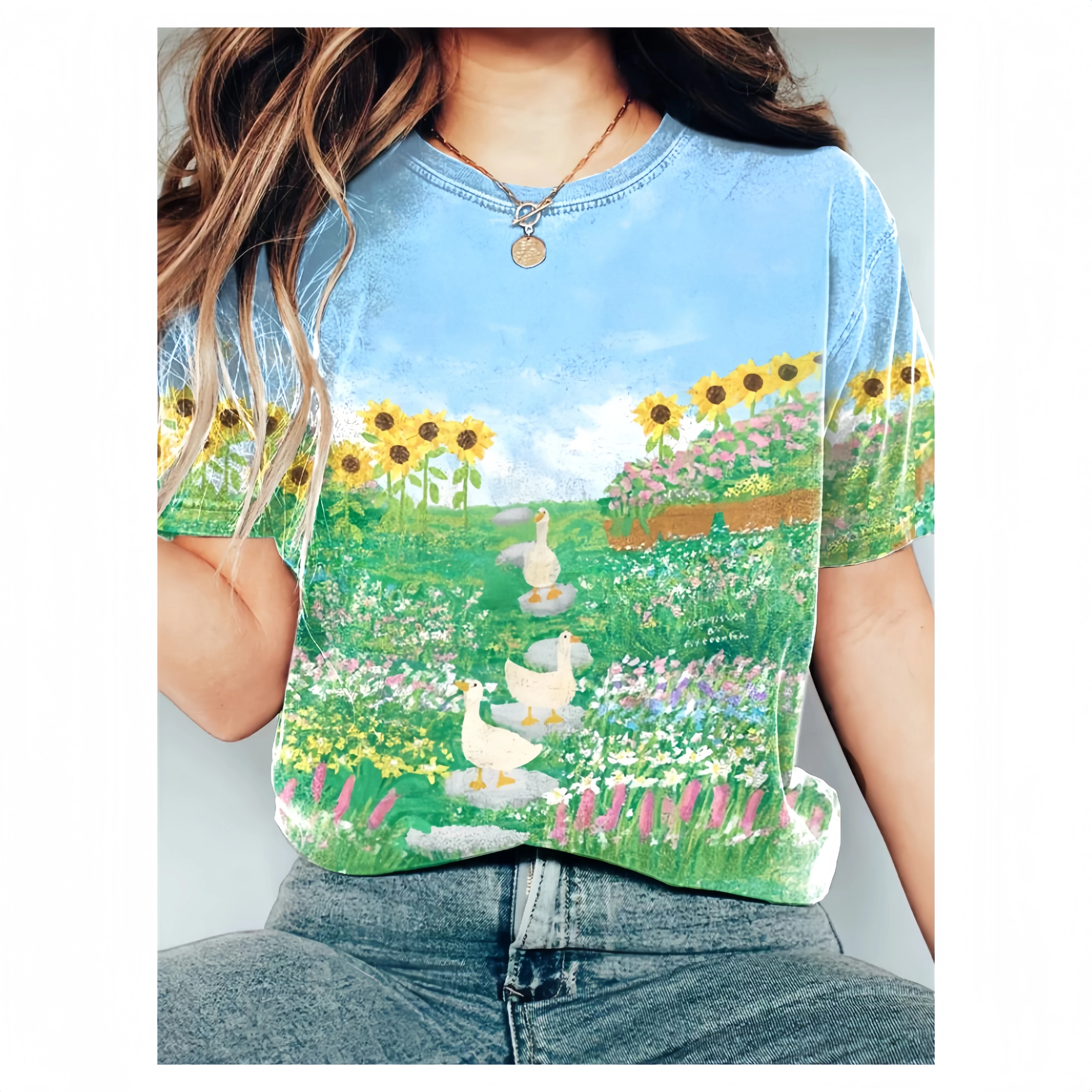 

Женская футболка с круглым вырезом и коротким рукавом, милая Повседневная футболка с рисунком гусиных животных
