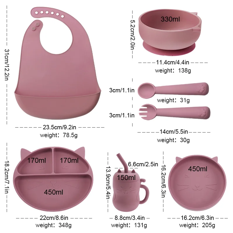 7 pz/set Set di cucchiai per piatti in Silicone per bambini ciotola in Silicone per l'alimentazione del bambino piatti per bambini stoviglie portatili in Silicone senza BPA per bambini