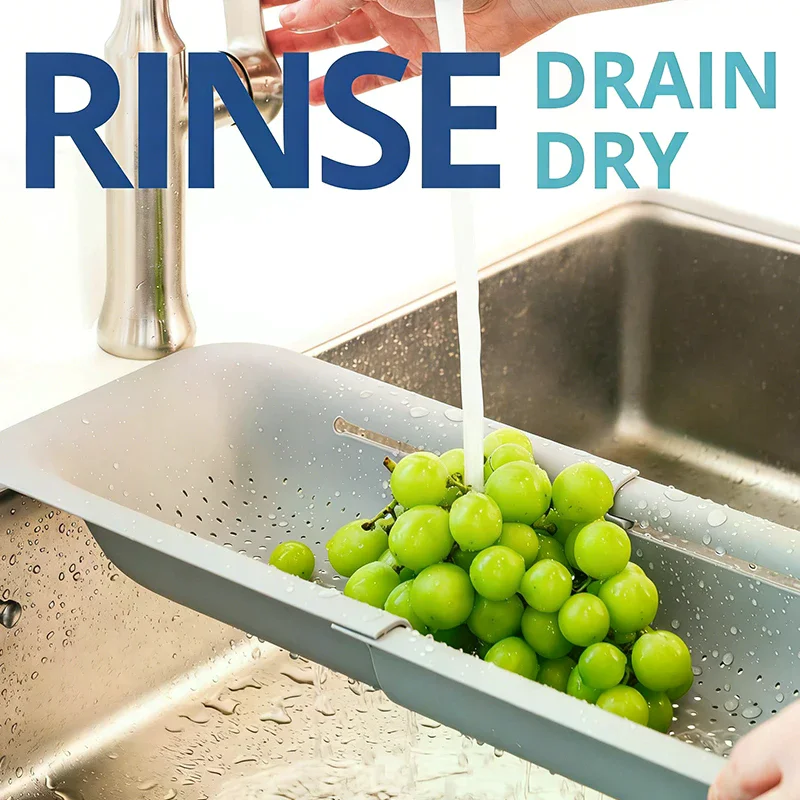 Over The Sink Colander Strainer Basket Wash Vegetables And Fruits Drain Cooked Pasta And Dry Dishes Extendable Home Kitchen