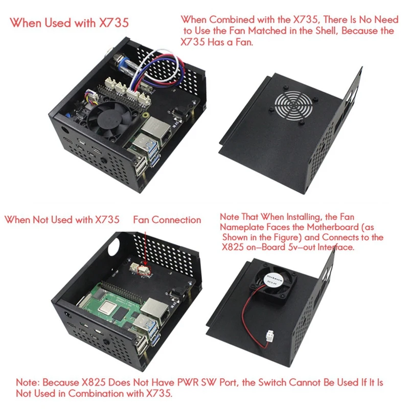 X825-C8 Case For Raspberry Pi 4B X825 2.5-Inch SATA Hard Disk SSD Drive Board With Cooling Fan+Switch Button