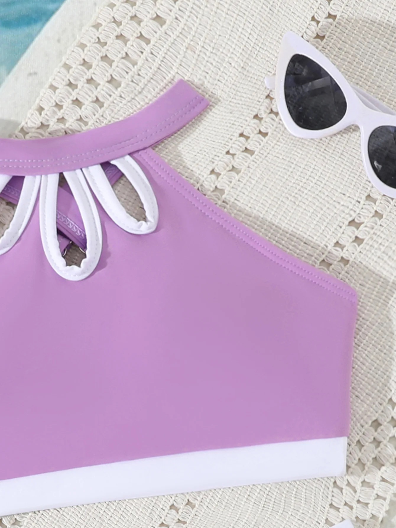 Süßer, einfarbiger Badeanzug für junge Mädchen, Sommer-Strandkleidung, 2-teiliger Tankini-Badeanzug für Mädchen im Alter von 8-12 Jahren – Detail 11