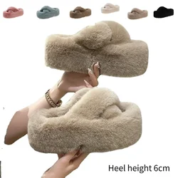 Kobieta Furry Ladies Faux Fur Luxury Fluffy Plush Slipper House Fuzzy Girl Platform Indoor Flat Casual Sandals Round Toe Winter