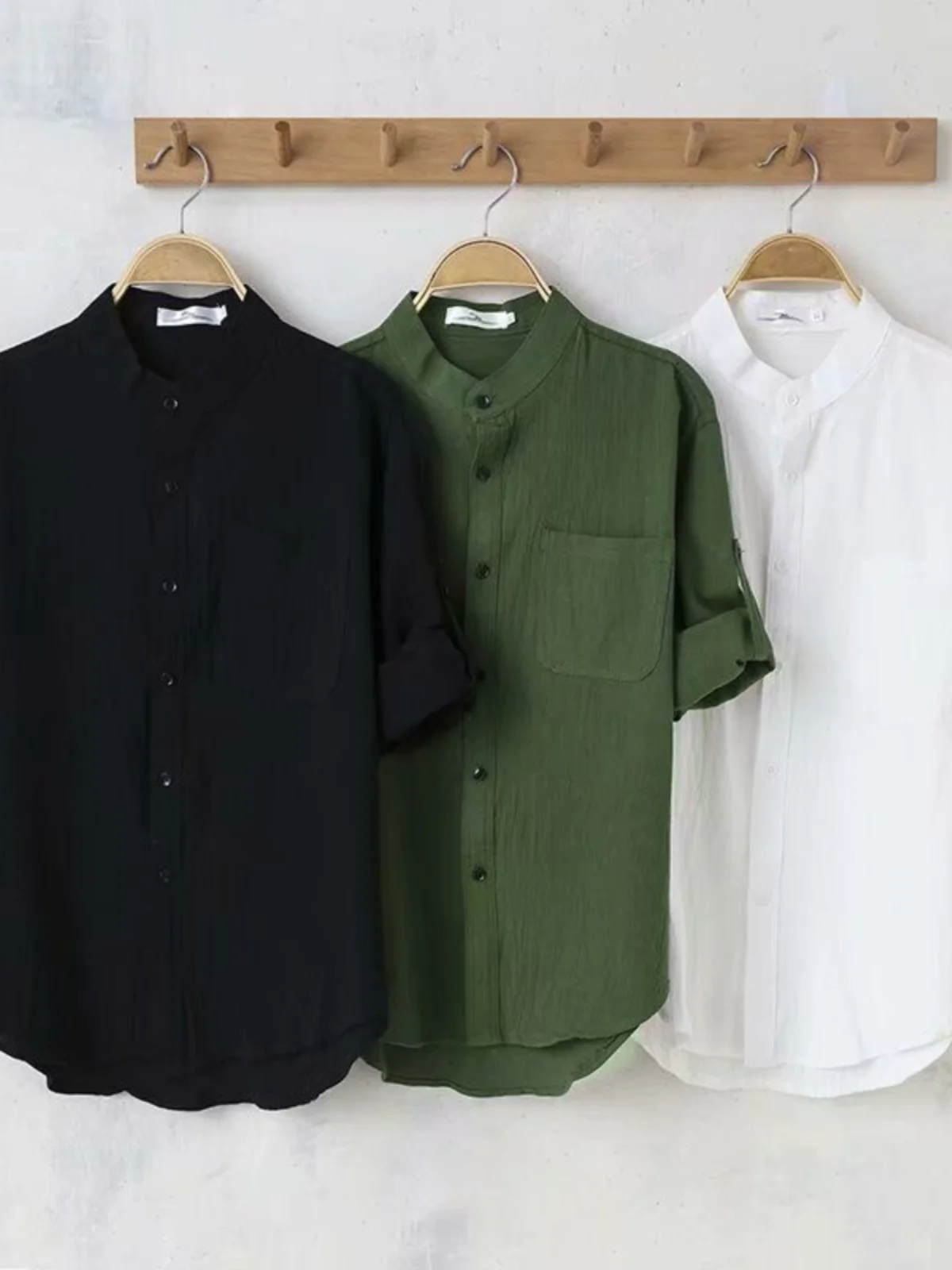 

Loose Quarter Sve irt Men's Stand up Collar Long Sve Regular Thin Youth ular Sle Autumn Season Busin Casual