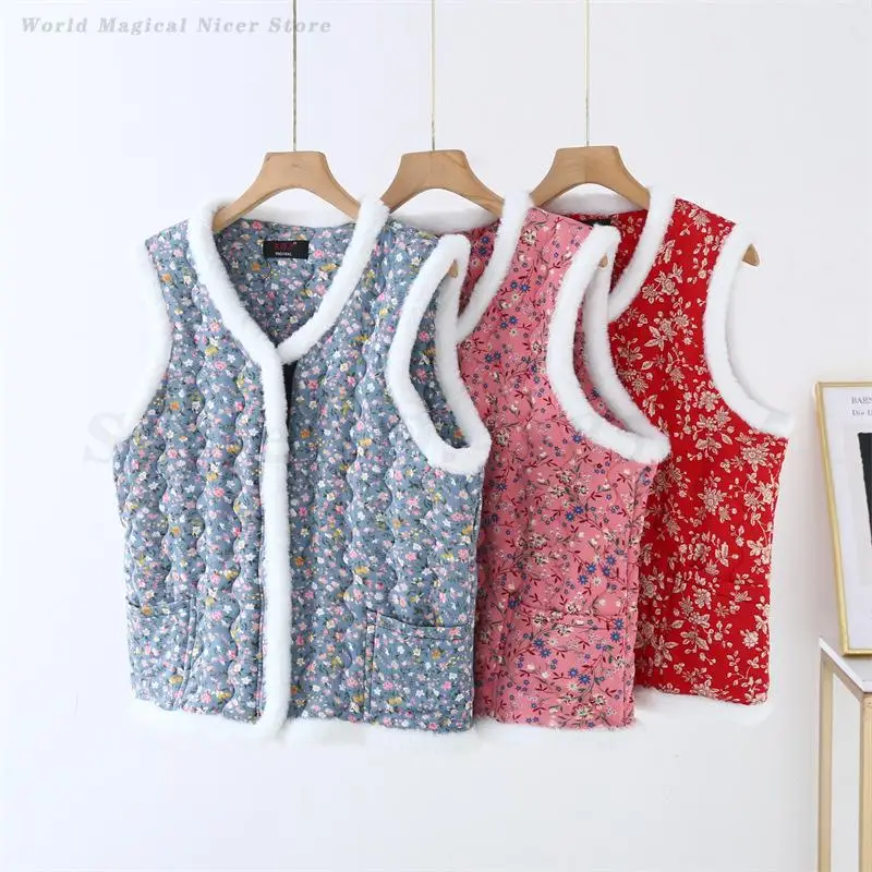 النمط الصيني سترة للنساء الخريف الشتاء صدرية خمر شمال شرق الأمة المطبوعة زهرة سترات سميكة تانغ ملابس خارجية #3