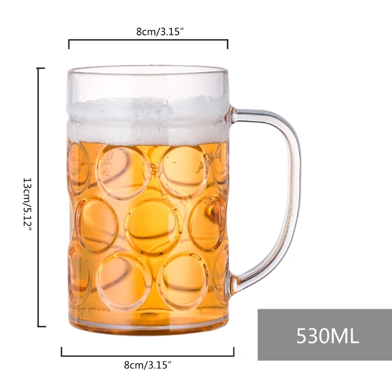 Unbreakable Acrylic Beer Mug Shatterproof Drinking Cup with Handle Milk Coffee Water Cups Reusable Champagne Cup for Bar