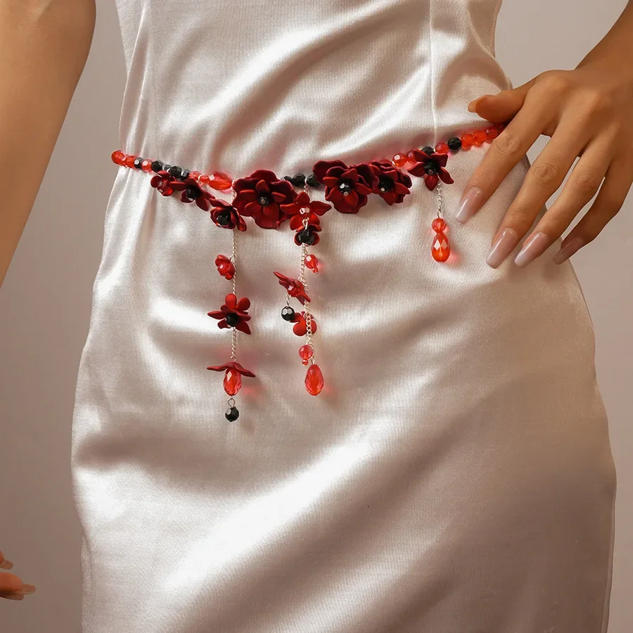 سلسلة خصر مهدب على شكل زهرة من الزجاج الأكريليك مخصصة واحدة متعددة الأغراض ومزاج متخصص ومجوهرات الخصر الراقية #2