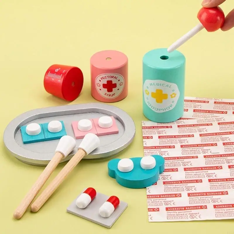 F62D Early Education Tandarts Tools Wooden Tandarts speelgoed Doctor Gadgets Doctor Tandarts Girl Real Stethoscoop Set