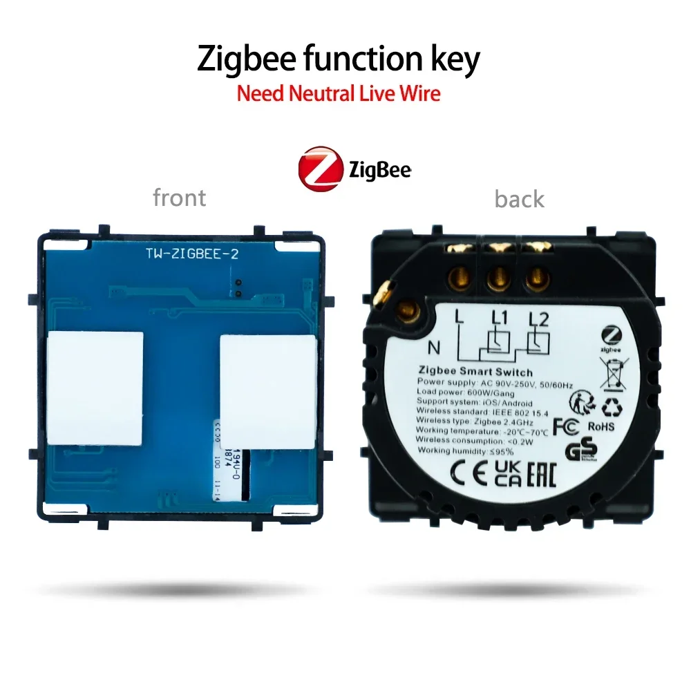 Bingoelec Tuya ZigBee Smart Licht Schalter Relais Modul zigbee Touch Schalter Funktion 1/2/3/4gang Glas Panels EU Wand Smart Buchse Teile 4
