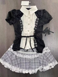 Japanese Kawaii Sweet Elegant New 2 Piece Set Women Lace Up Vintage Kawaii Sets Female Y2k Princess Mini Skirts Suit 2024