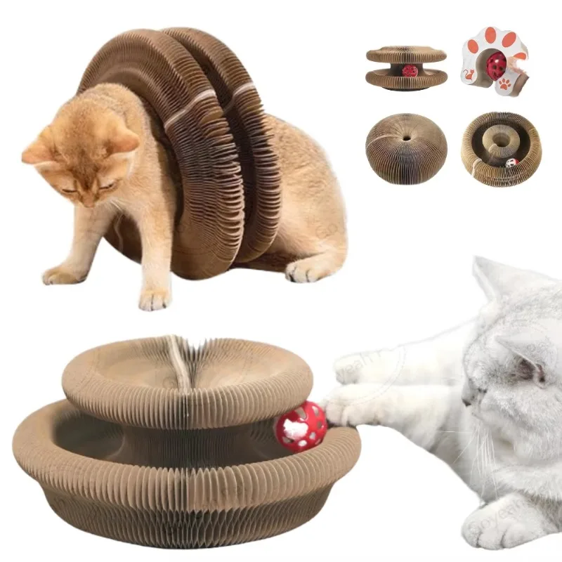 

pet toys cat tower Durable and recyclable magic scratching board, foldable paper pet scraper with cat toy, catscratching board