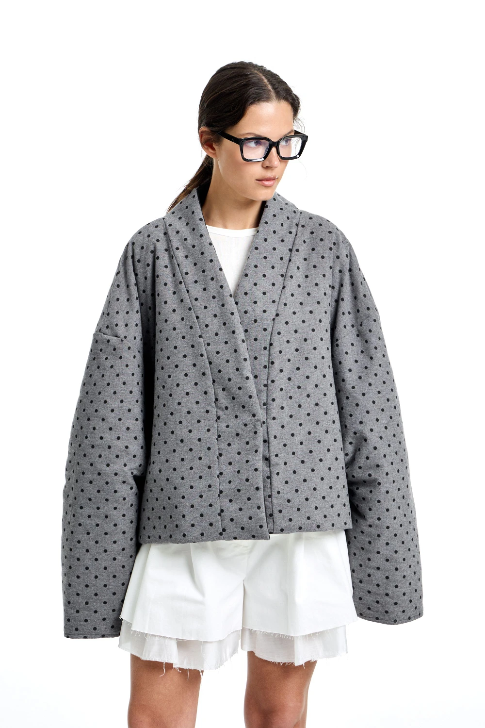 Laur 2026 Women Polka Dot Padded Short Jacket Wrap V Neck Oversized Loose Warm Cotton Coat Winter Designer Outerwear