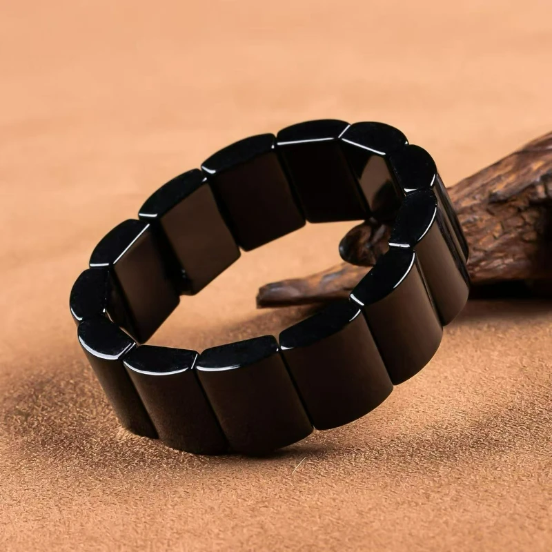Natura Jadeite Black Combination Square Bracelet Men's Safe Sound Bracelet Fashion Simple Personalized Holiday Accessories Gift