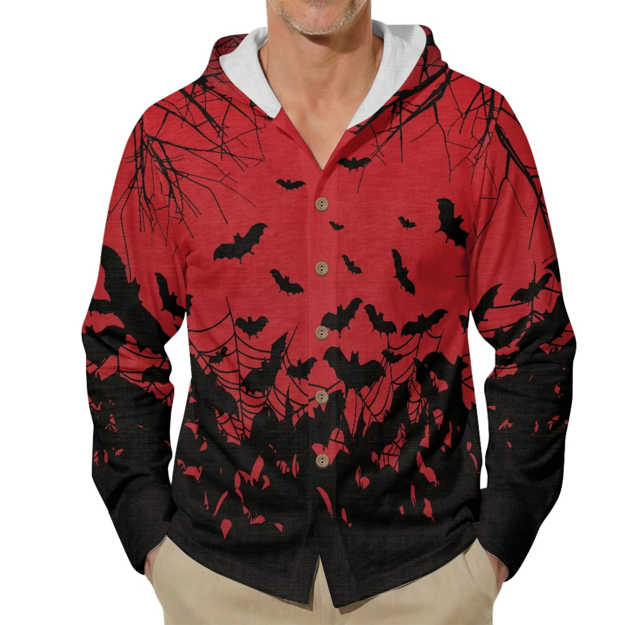 XIXIRIMIDO New Collection 2026 Linen Halloween Prints LongSleeve T-Shirt for Men Big Size Casual High Quality Menswear Clothing