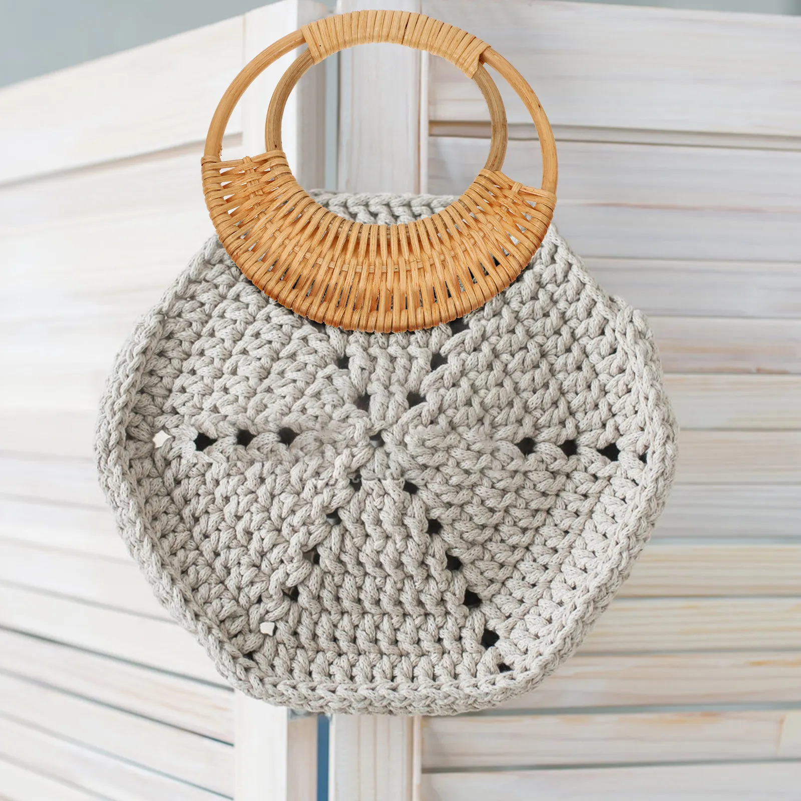 Bamboo Circle Bag Handle Premium Quality Chic Replacement for DIY Handbag Accessories Straw Beach Bag Repair Parts