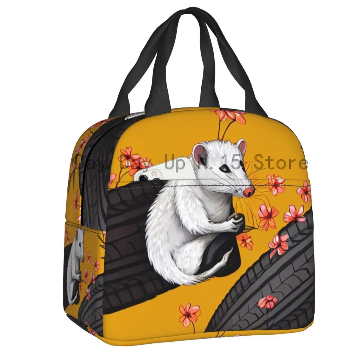 

Opossum On Tires Portable Lunch Boxes for Women Leakproof Animal Pet Thermal Cooler Food Insulated Lunch Bag Office Work