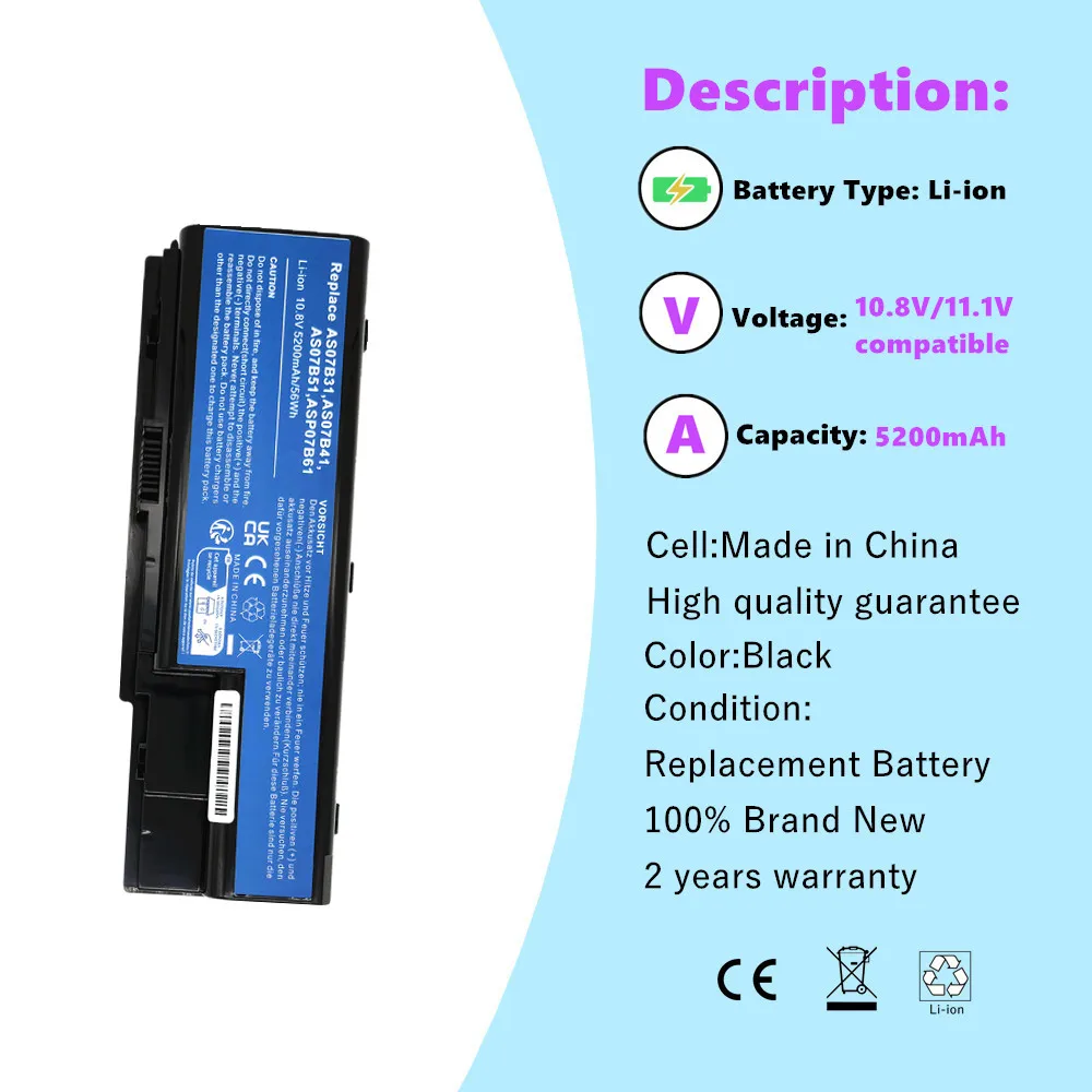 AS07B31 Laptop Battery For ACER AS07B32 AS07B41 AS07B42 AS07B51 AS07B52 AS07B71 AS07B72 AS07B51 AS07B61 batteia