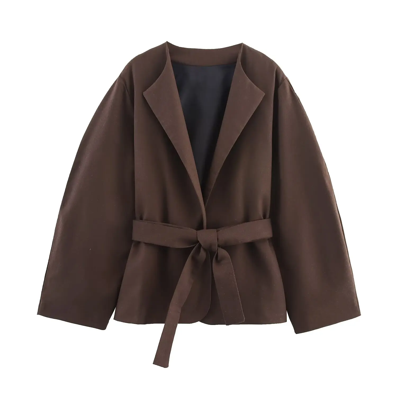 

2025 New Women's Clothing European and American Style Fashion Linen Belt Kimono-style Long Sleeve Outerwear