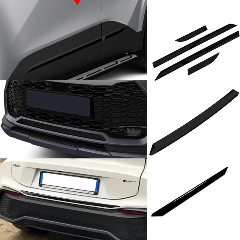 For Toyota CHR C-HR 2024 2025 ABS Piano Black Side Door Body Molding Front Rear Bumper Decoration Car Styling Accessories