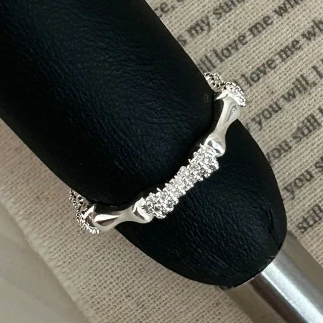 

Real 925 Sterling Silver 18K Gold Zircon Bamboo Joint Opening Rings for Women Vintage Fine Jewelry Minimalist Accessories