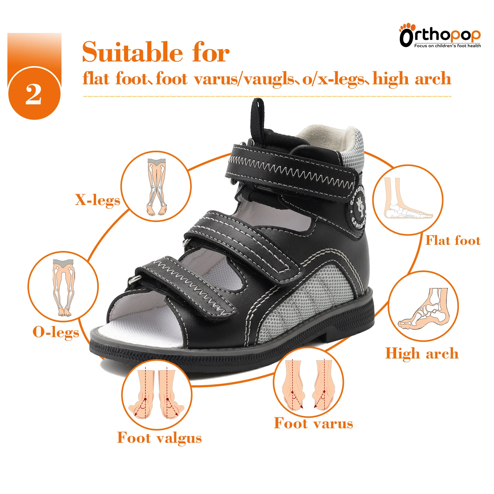 Kids Orthopedic Sandals Children's Summer Shoes High Top and Ankle Support Toddler Leather Orthotic Footwear