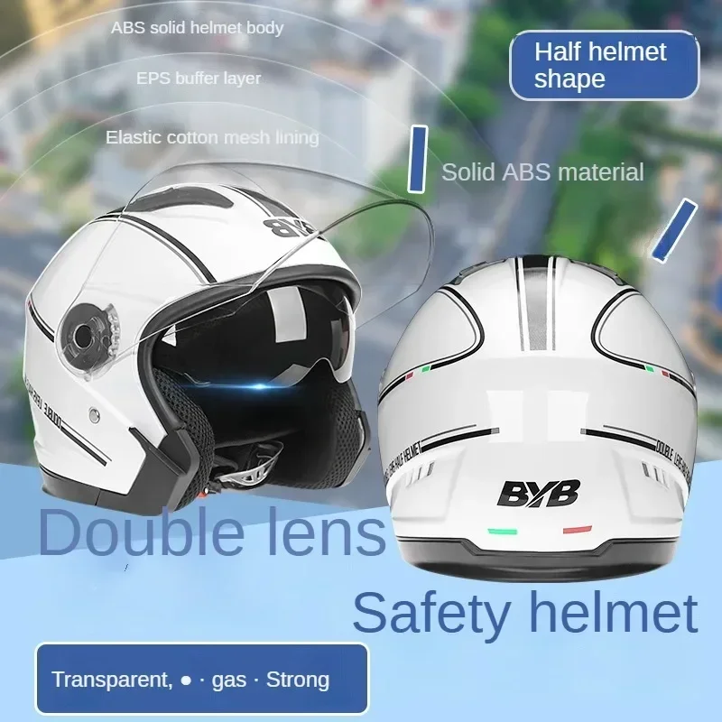 Kask jazda motocyklem sezonowy podwójny lusterko przeciwmgielne półhełm męski i damski hełm ochronny przeciwsłoneczny