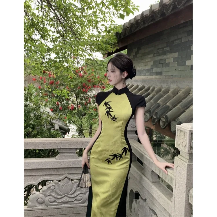 

Длинное Ципао в китайском стиле в стиле ретро, цветное платье для похудения, женское модное летнее новое поступление, элегантное облегающее макси Dr