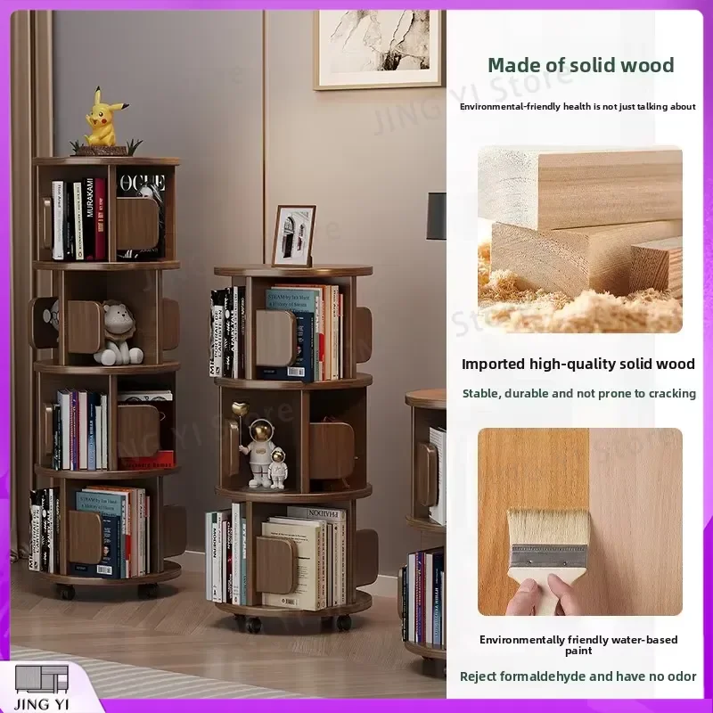 Solid Wood Small Bookcase for Picture Books Reading Storage Rotating Floor Bookshelf Educational Learning Tool Kids Study