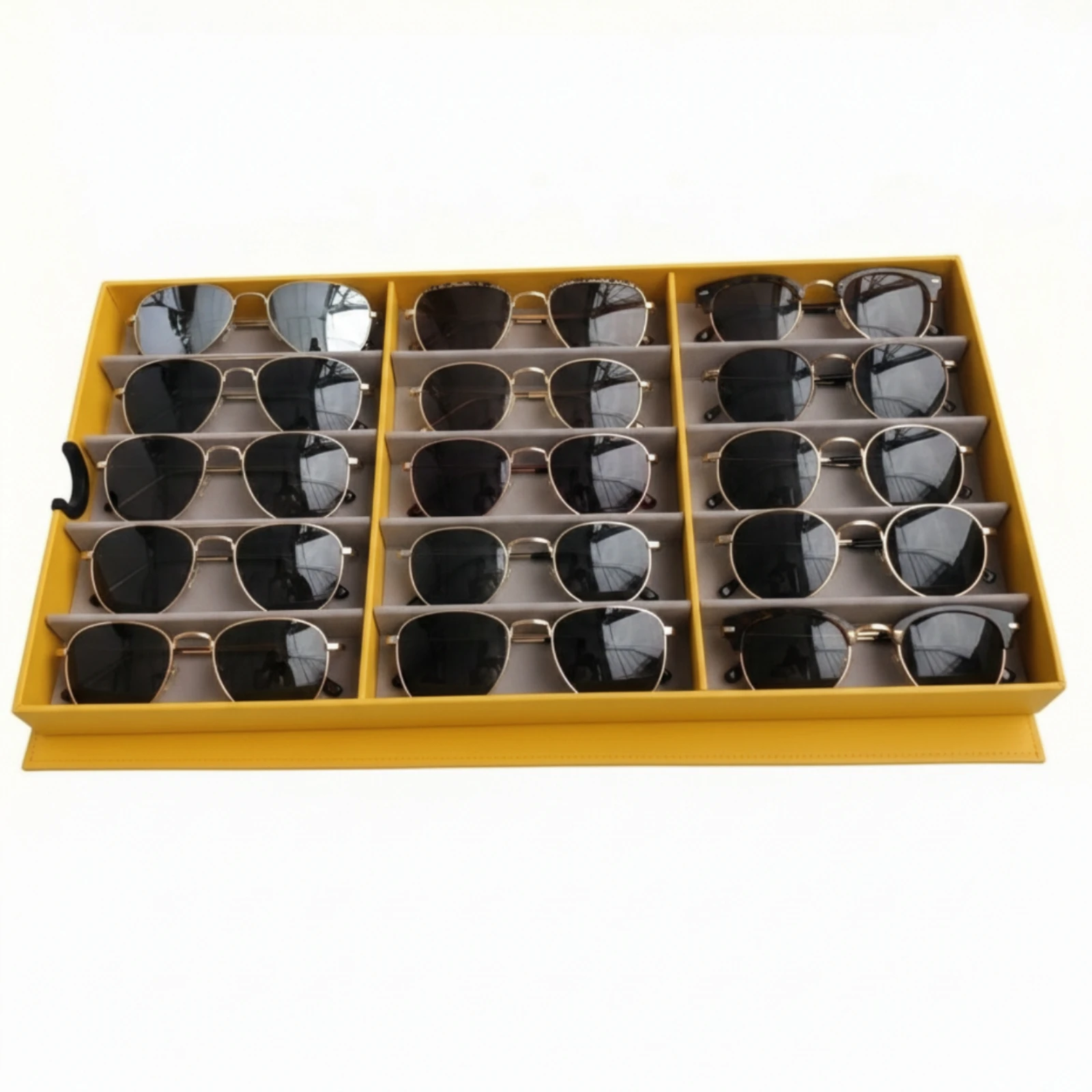 Eyeglass Storage Case Multi-Compartment Sunglass Organizer Eyewear Display Box Angled Sunglasses Organizer with Slots