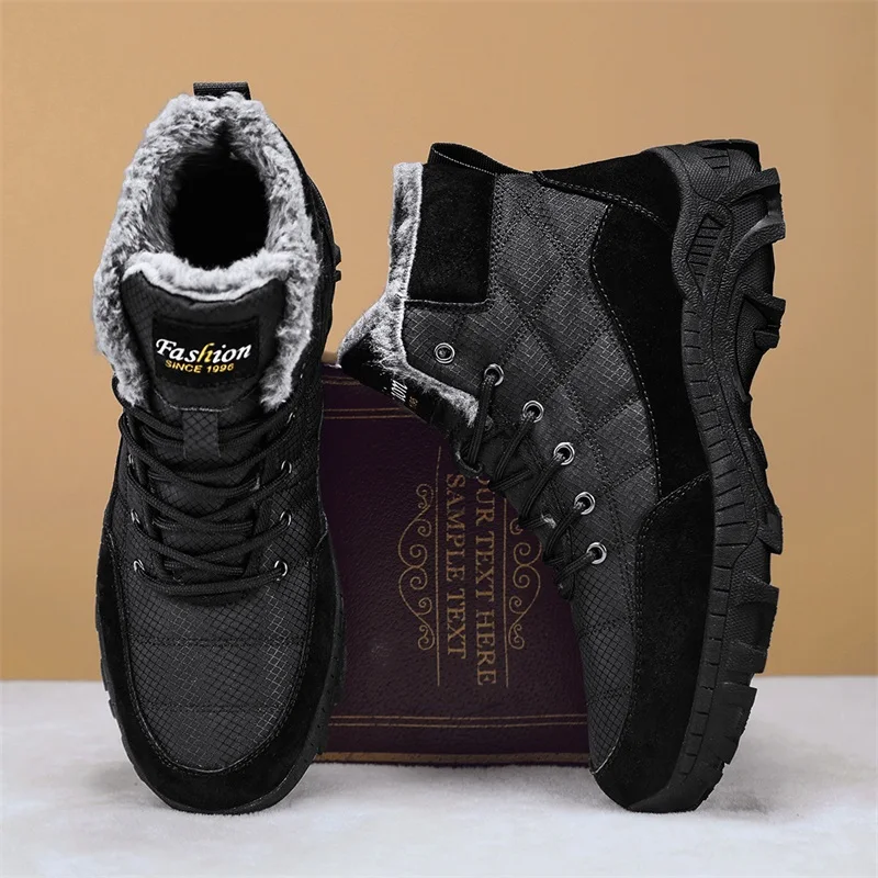 Golden Sapling Outdoor Winter Work Boots for Men Classics Genuine Leather Add Warm Plush Snow Boot Male Hiking Climbing Shoes