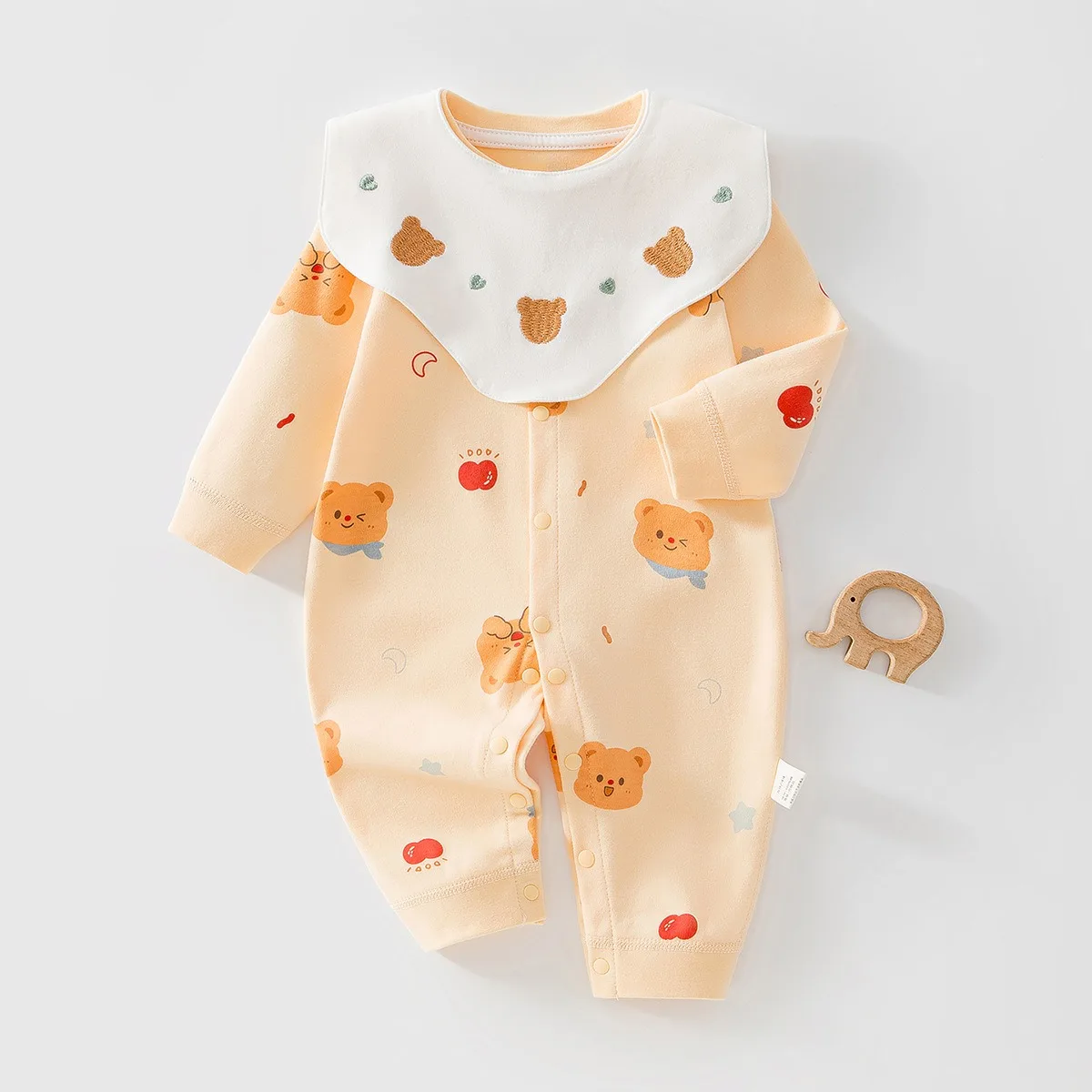 Newborn Baby Romper Set with Free Bib Soft Cotton Long Sleeve Onesie Cute Print Infant Jumpsuit for Boys Girls 0-18M Spring Fall
